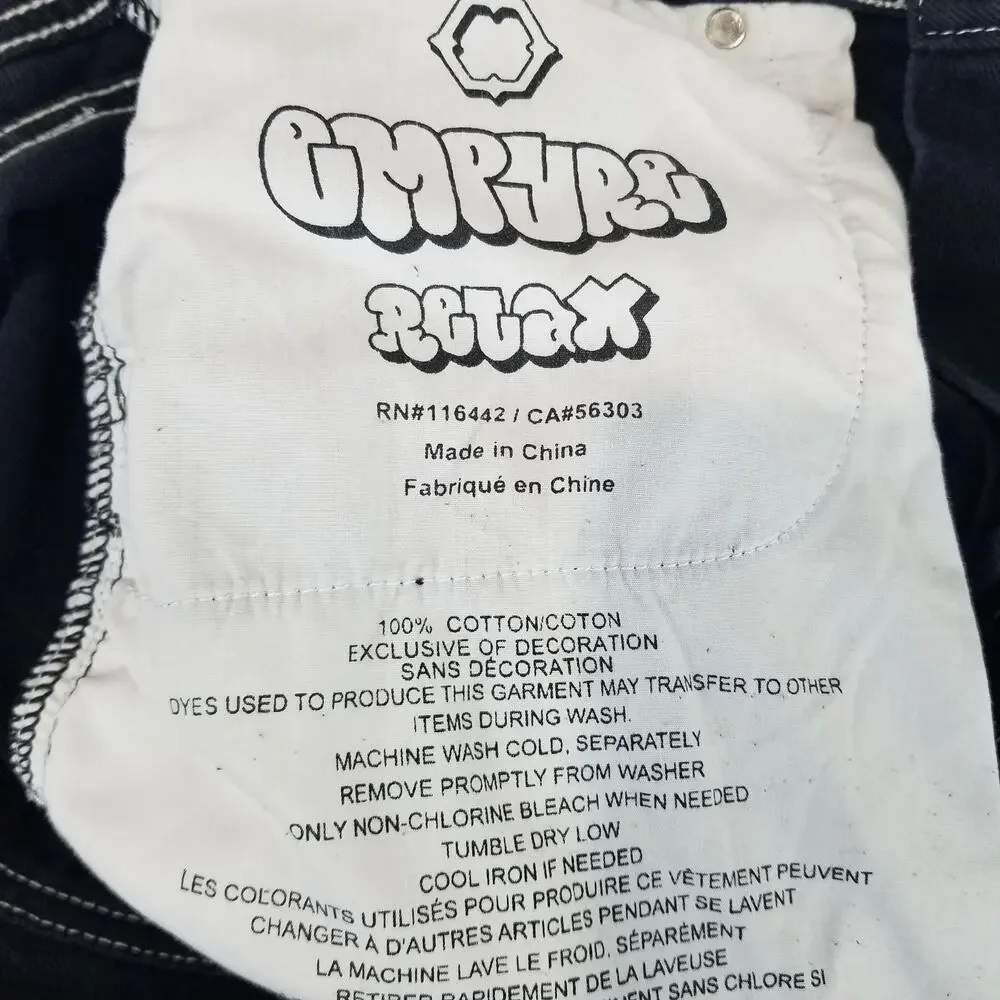 Empyre Jeans Mens 34 Black Relax Wide Leg Baggy Y2K Frayed Denim Skater
